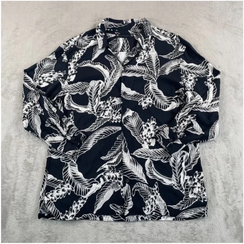 ALLSAINTS Kahuna Shirt womens large Black Floral Hawaiian Loop Long Sleeve